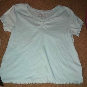 Light blue justice top with lettuce hem girls 18/20